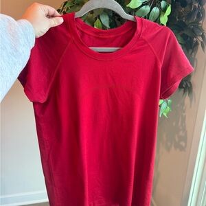 lululemon athletica red short sleeved shirt swiftly
